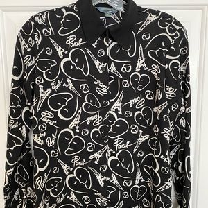 Button down long sleeve top - BLACK & WHITE.